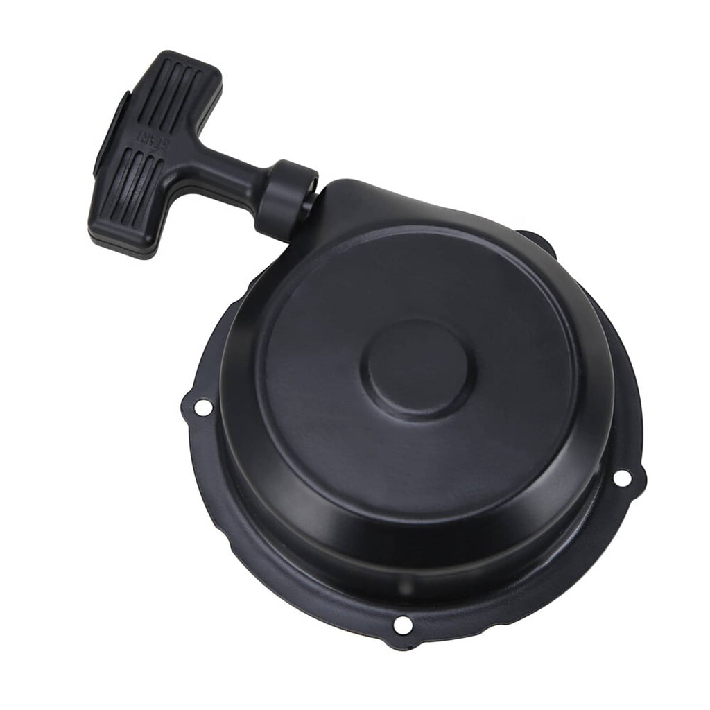 Recoil starter pull start kit with black cover and ribbed pull handle, angled view