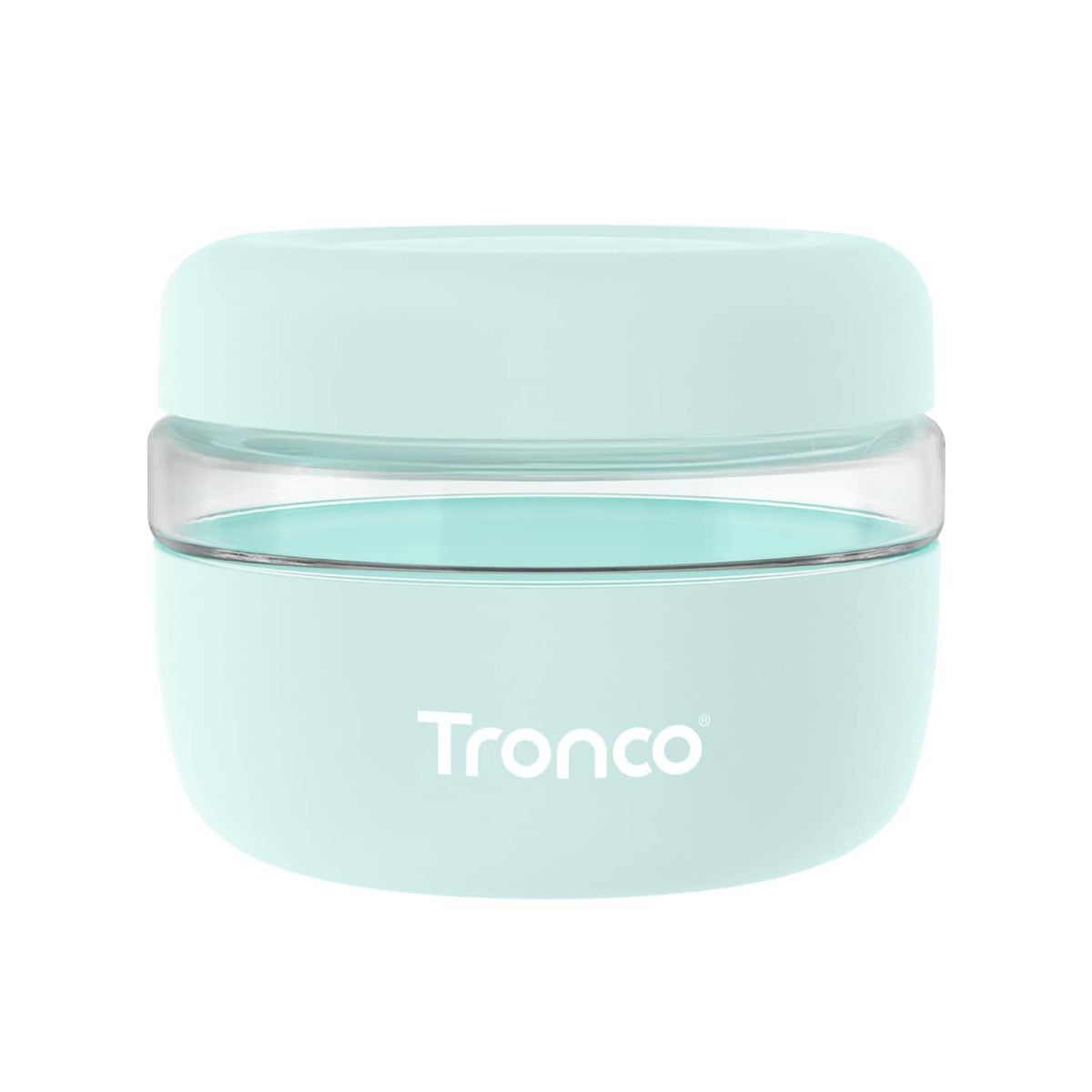 16 oz mint green glass food storage container with clear snap-on lid
