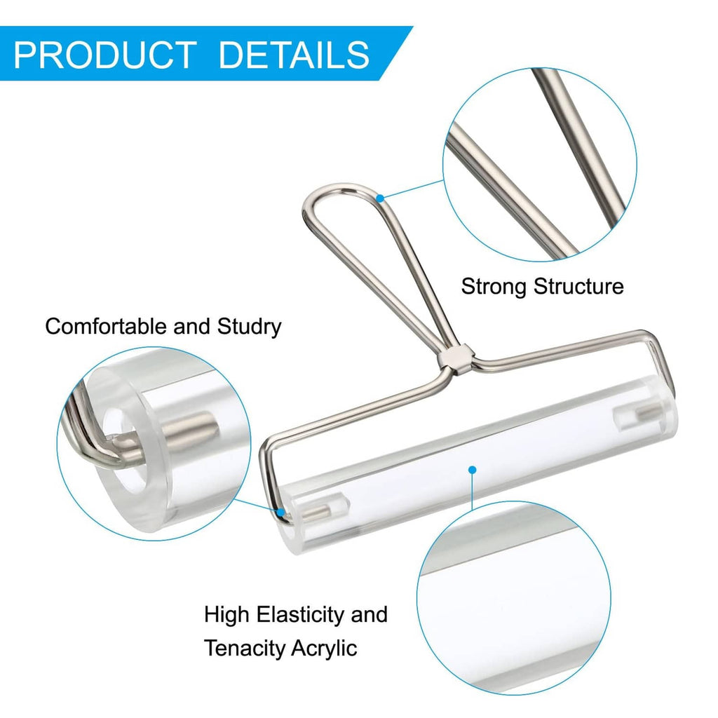 Clear acrylic brayer roller with chrome frame, sturdy handle, and end caps