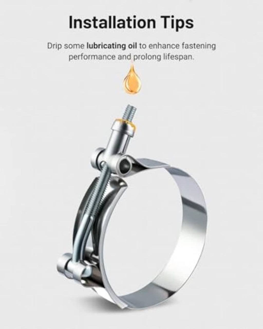 Stainless steel T-bolt hose clamp with T-bolt screw and band insert for installation