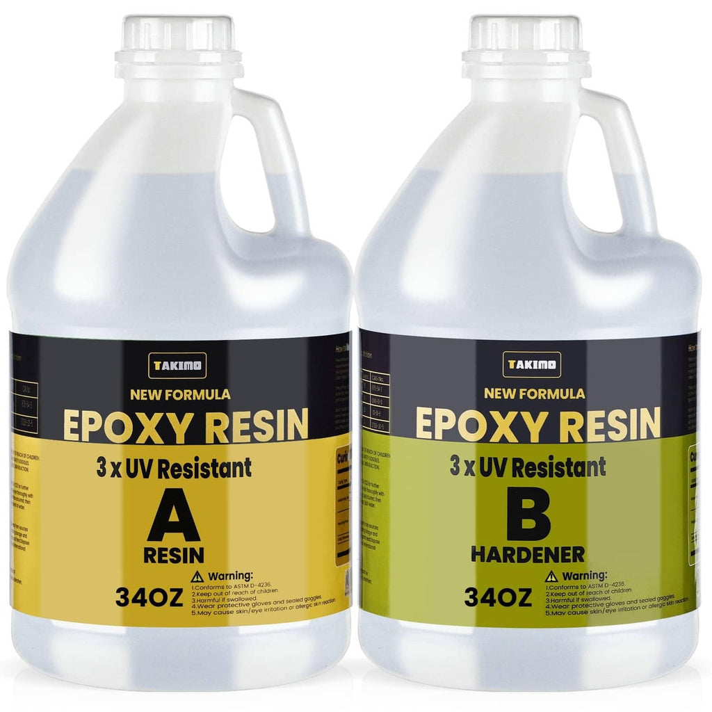 Crystal-clear epoxy resin kit with two labeled A and B bottles, 340oz each