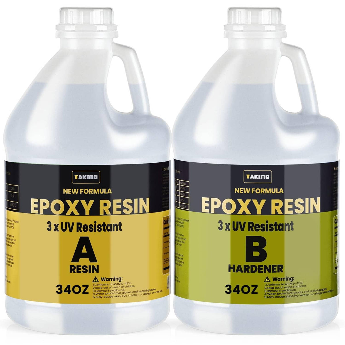 Crystal-clear epoxy resin kit with two labeled A and B bottles, 340oz each