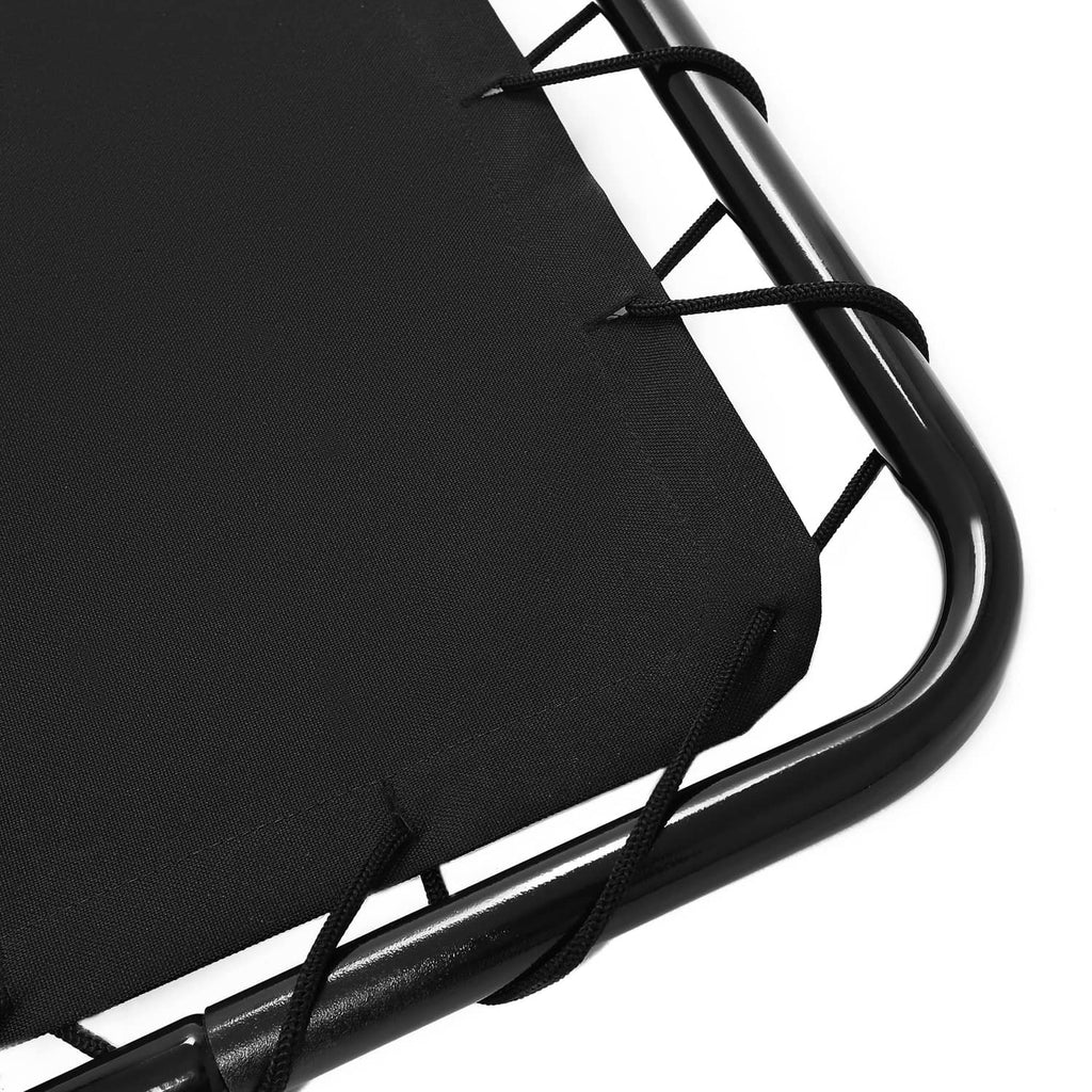 Detail of black fabric panel and tied straps on golf cart roof top frame