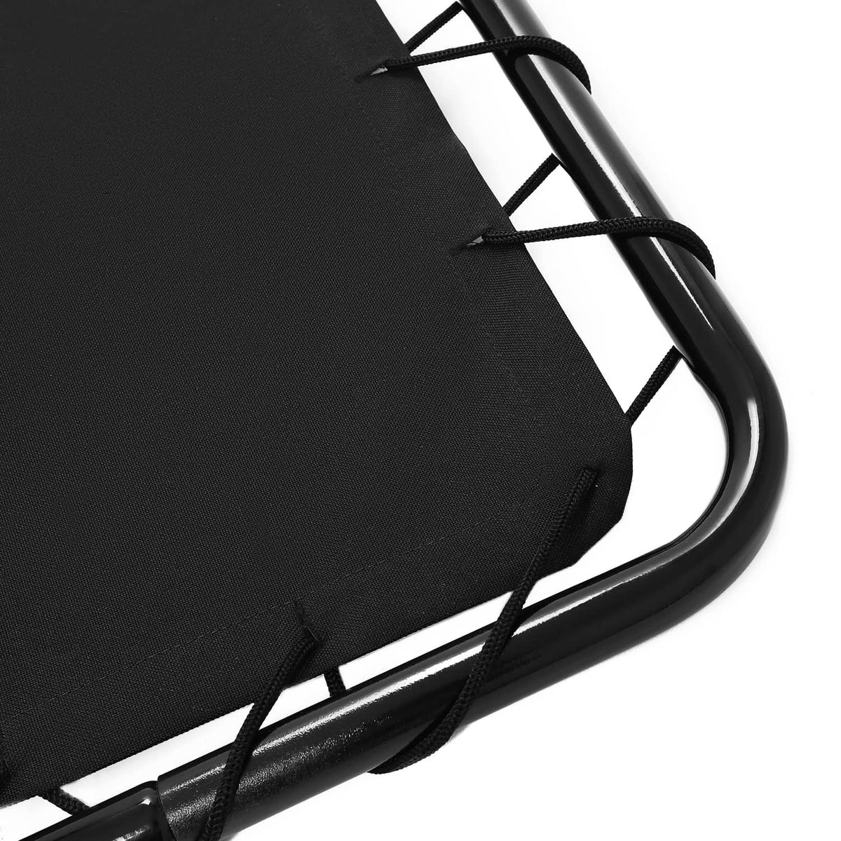 Detail of black fabric panel and tied straps on golf cart roof top frame