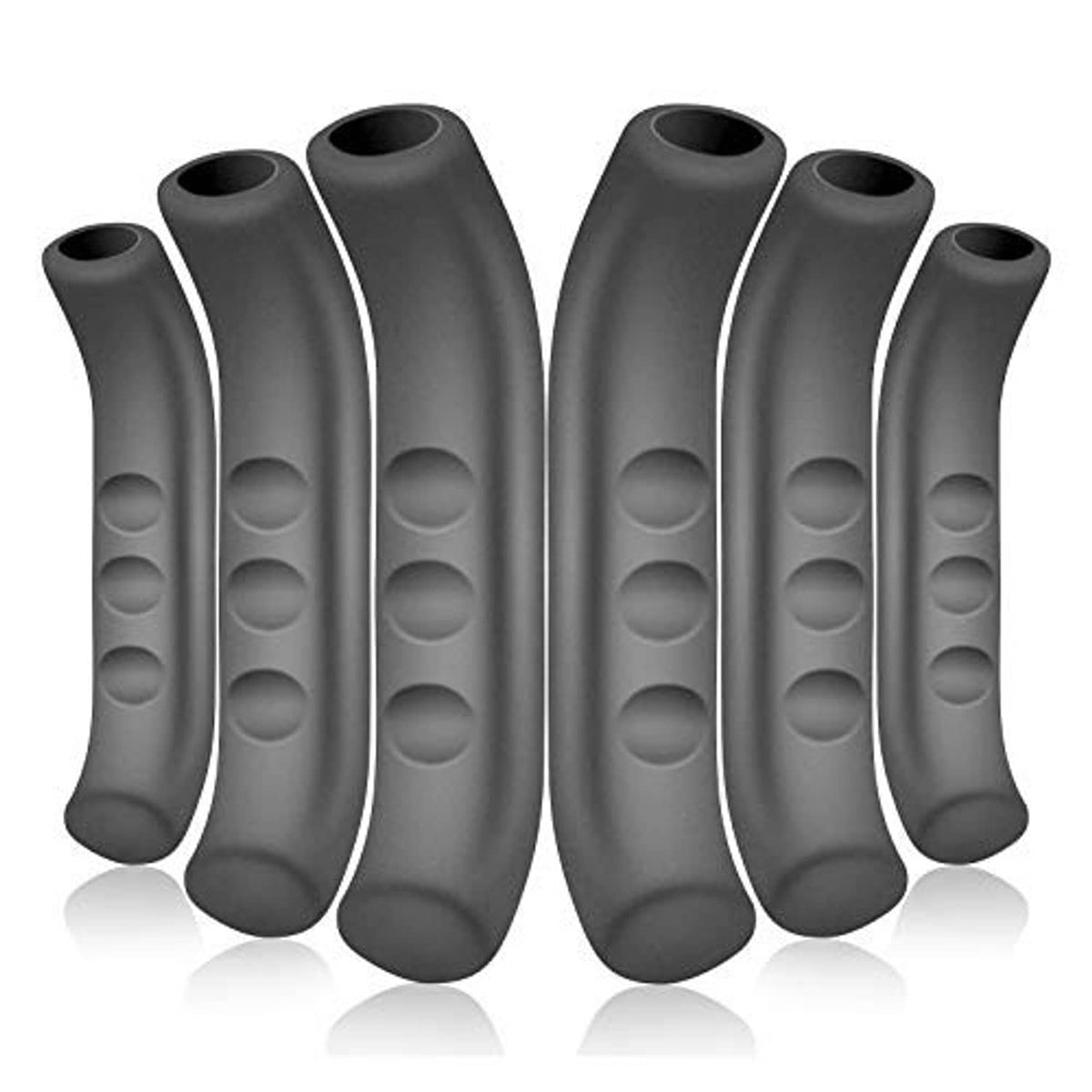 Twelve black silicone brake handle sleeves with raised dots and open end for levers.