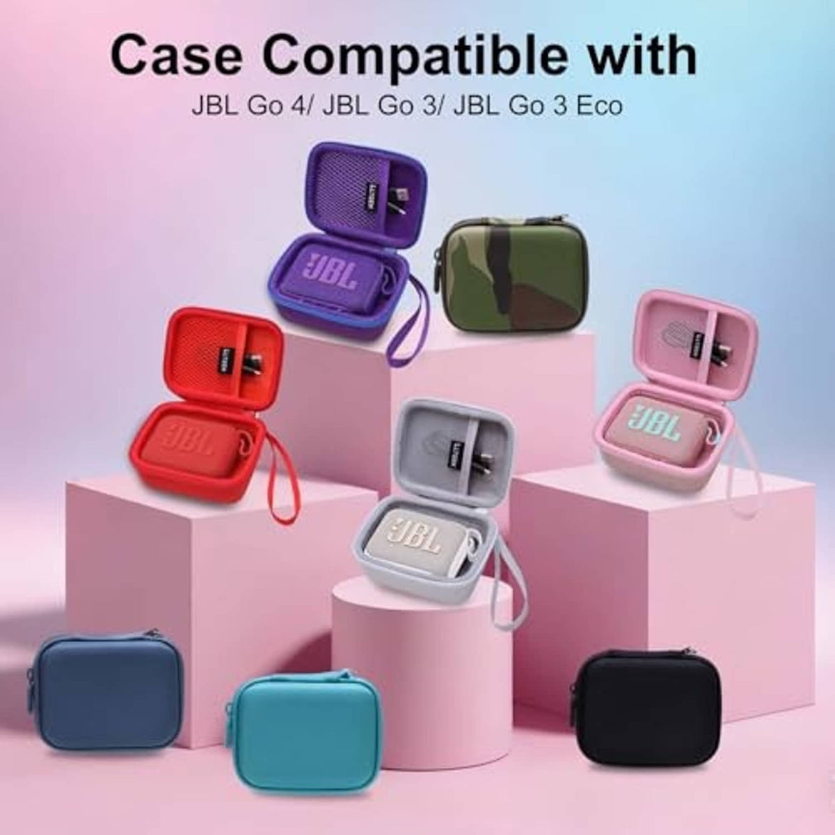 Assorted color zippered speaker cases with wrist straps, display set