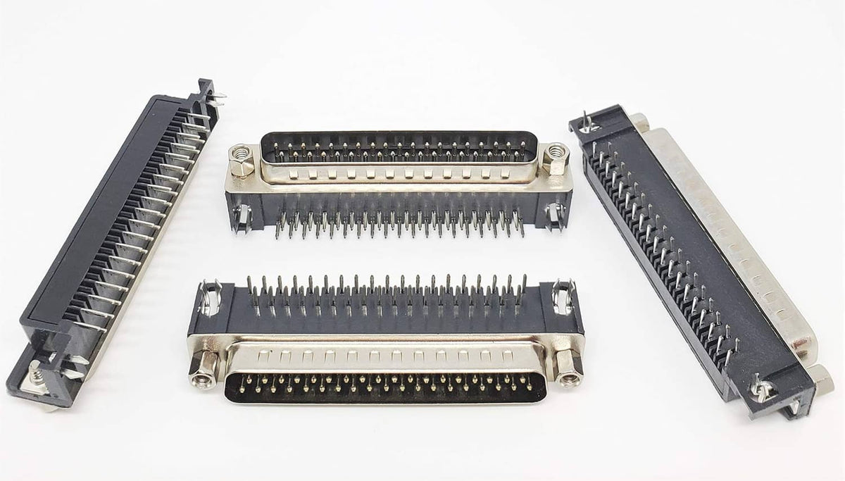 DB37 male right-angle PCB mount connector set, 6-pack, with multiple pin headers.