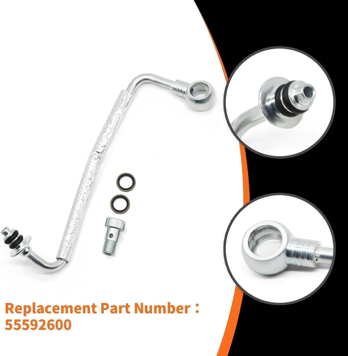 Turbo coolant return hose line with L-shaped metal tube end and seal kit