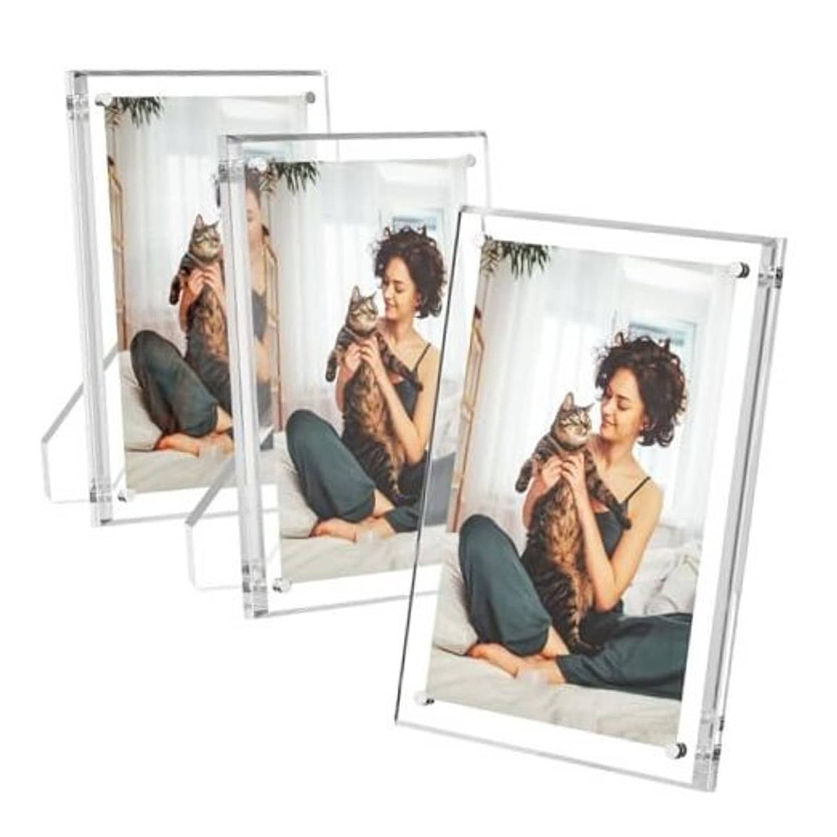 Set of clear acrylic 5x7 picture frames with easel stands