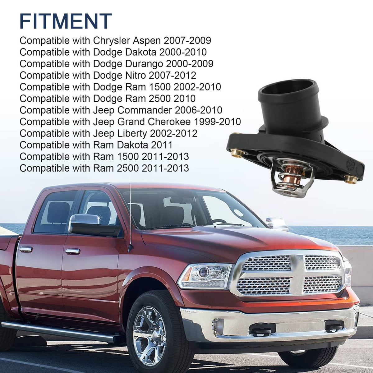 Black thermostat housing with metal valve and spring insert at front mounting flange
