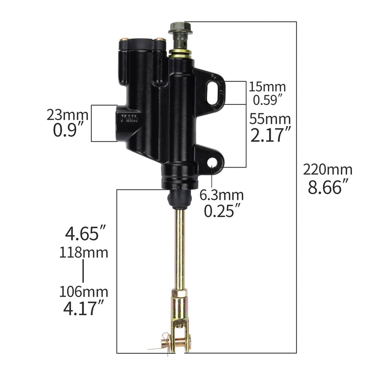 Brake master cylinder dimensions diagram with measurements