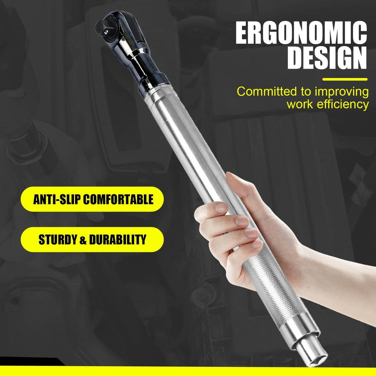 Offset impact extension wrench with black head and silver knurled handle