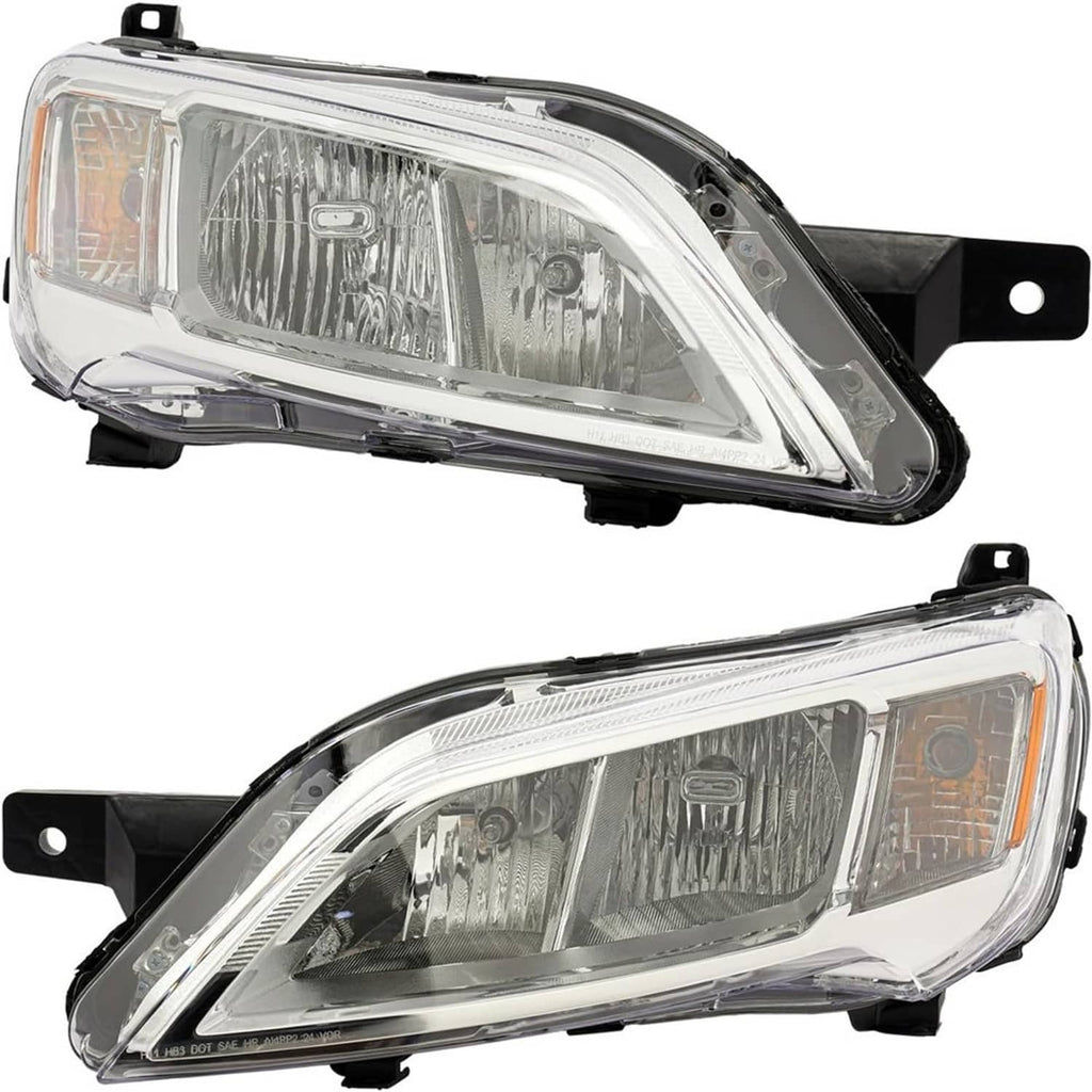 Pair of halogen headlights with clear lenses and amber side marker sections