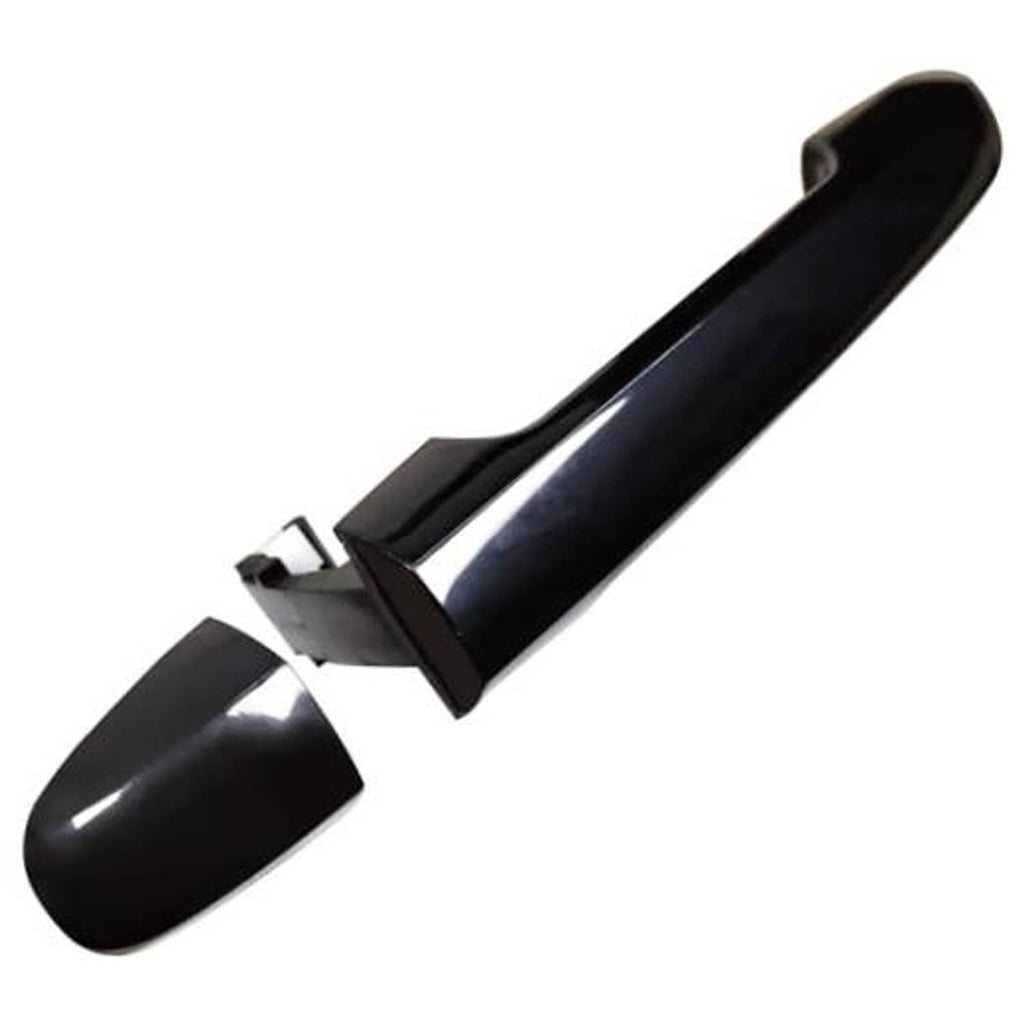 Front right exterior door handle with smooth dark black finish.
