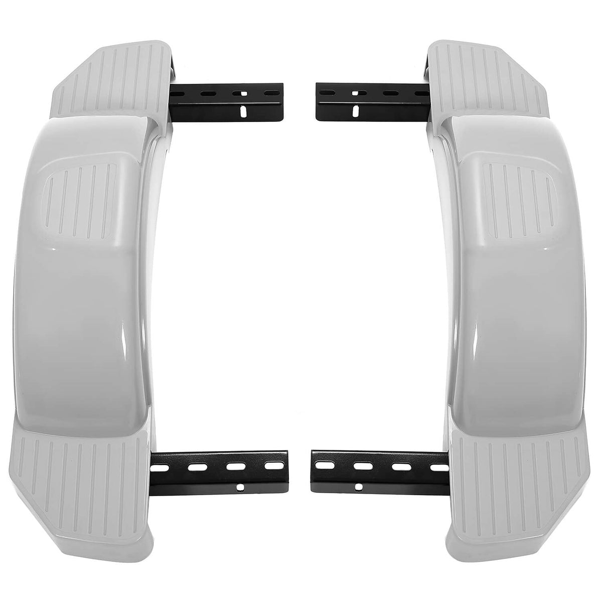 Gray trailer fender pair with step platforms and black frame cross brackets