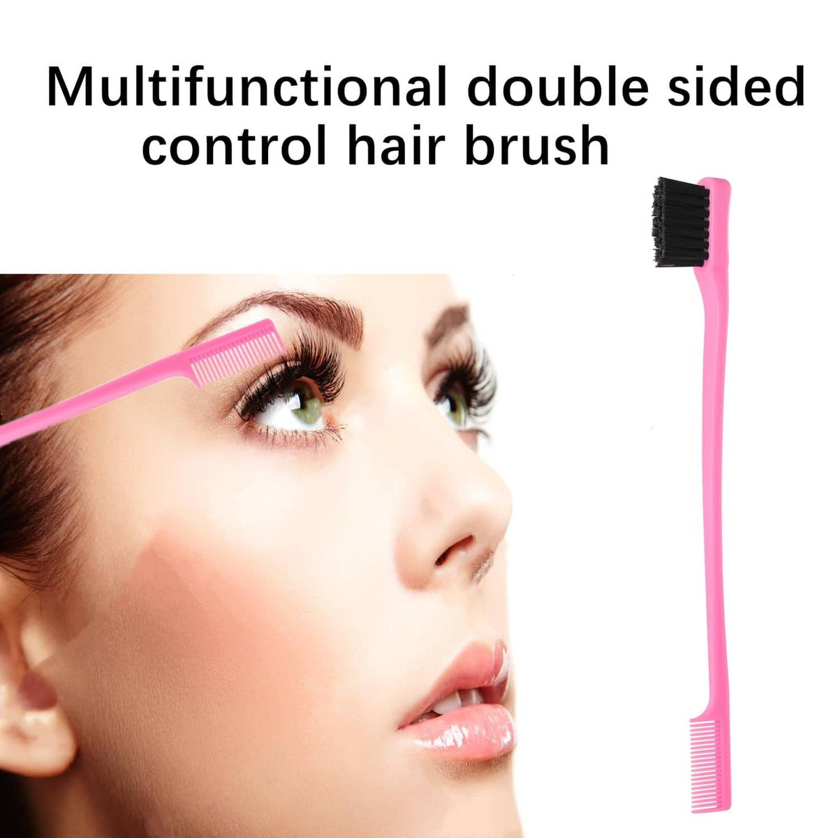 Pink hair brush with fine-tooth comb edge for styling and smoothing hair