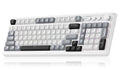 White wireless keyboard with grey and black keys, 99-key layout