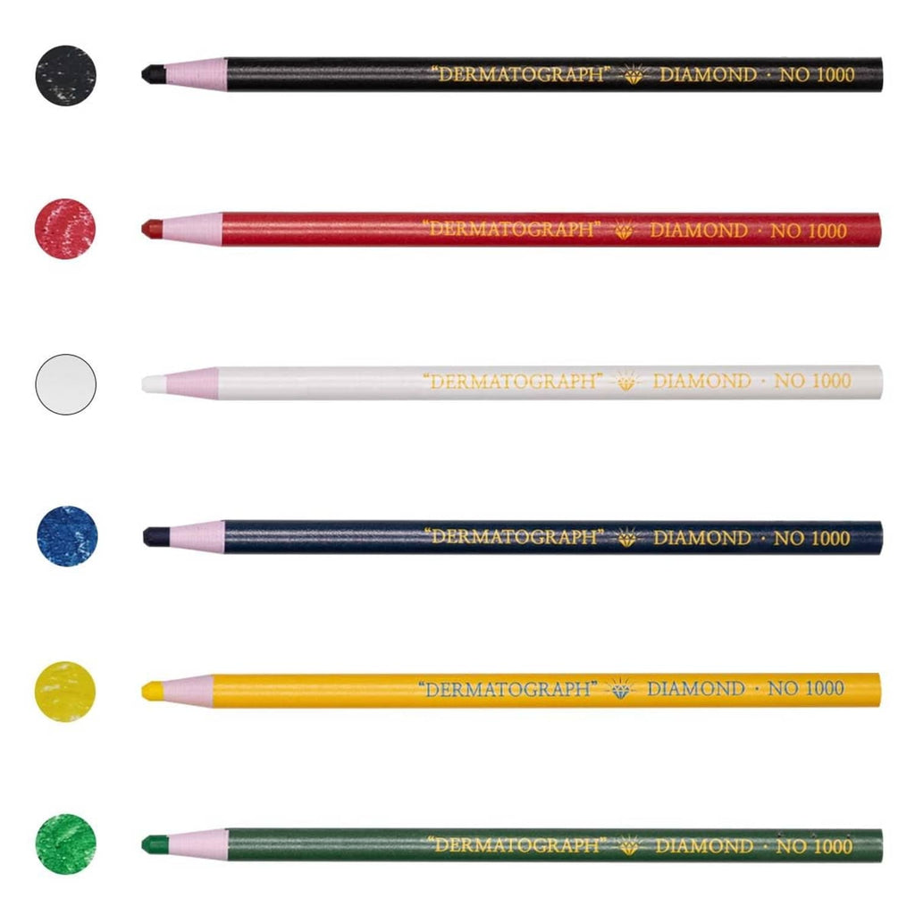 Diamond tip peel-off grease pencils in multiple colors, arranged side by side.