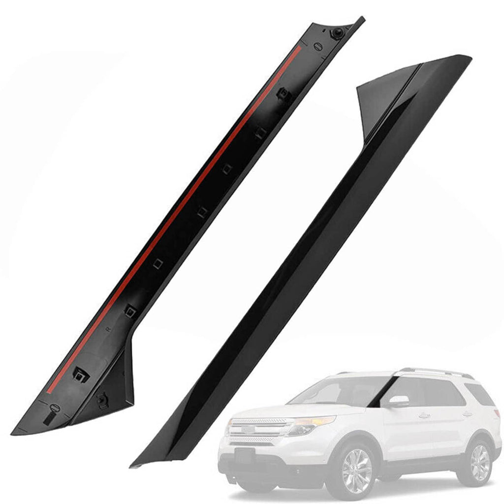 Windshield outer trim pillar molding set, black plastic RH and LH pieces