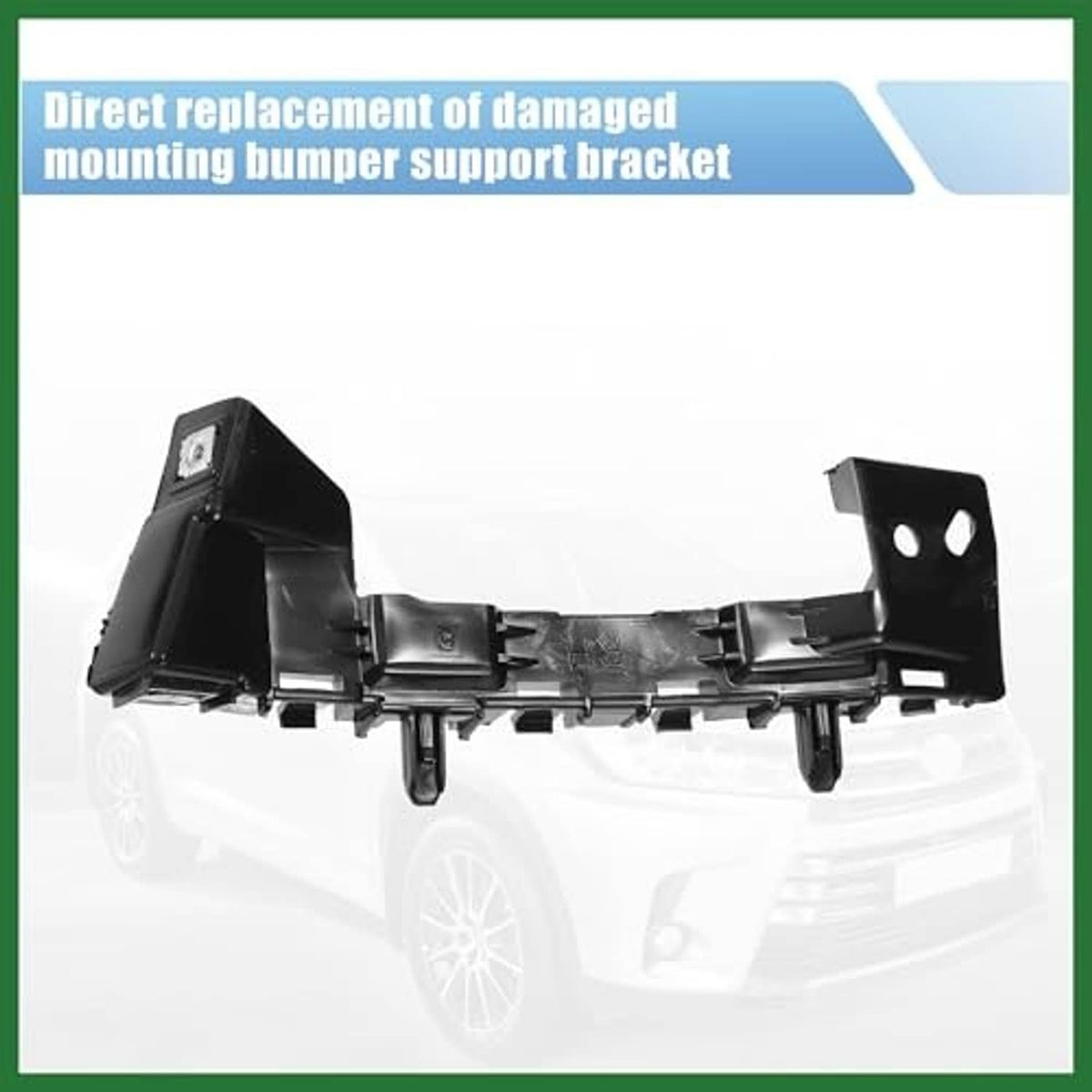 Black front bumper mounting support bracket pair with side mounting plates
