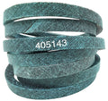 Turquoise deck drive belt with 405143 marking, looped coil