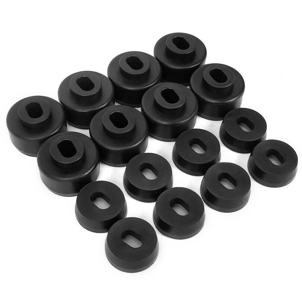 Black rubber body mount bushings with center holes