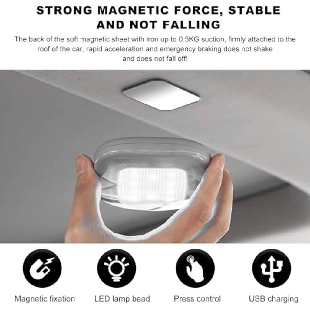 Black dome ceiling light magnetically attached on car roof with glowing LED