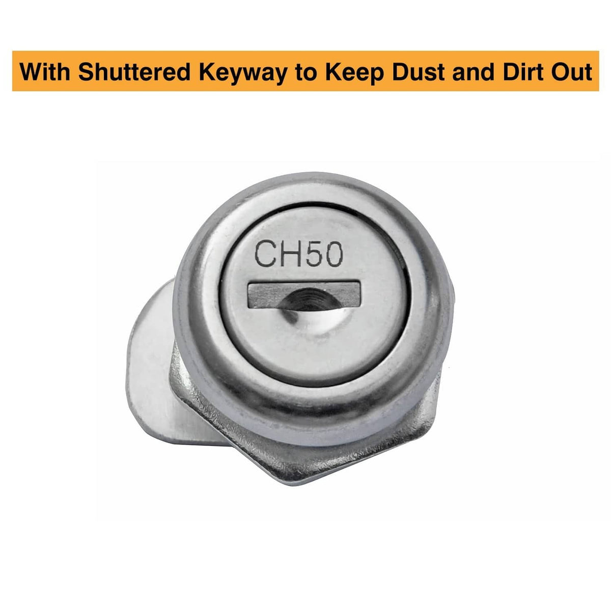 Truck toolbox lock cylinder with shuttered keyway and CH50 marking
