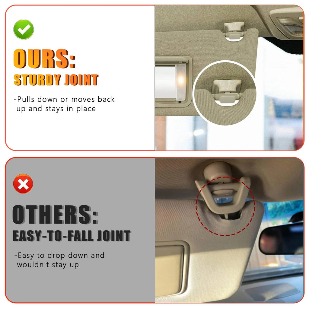 Tan car sun visor hinge area with mirror frame and blue wiring connector