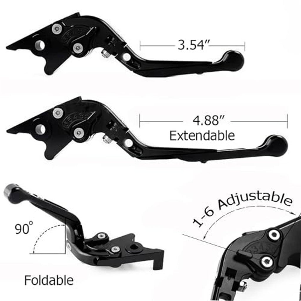 Black foldable adjustable motorcycle brake and clutch levers with 1–6 adjustment range
