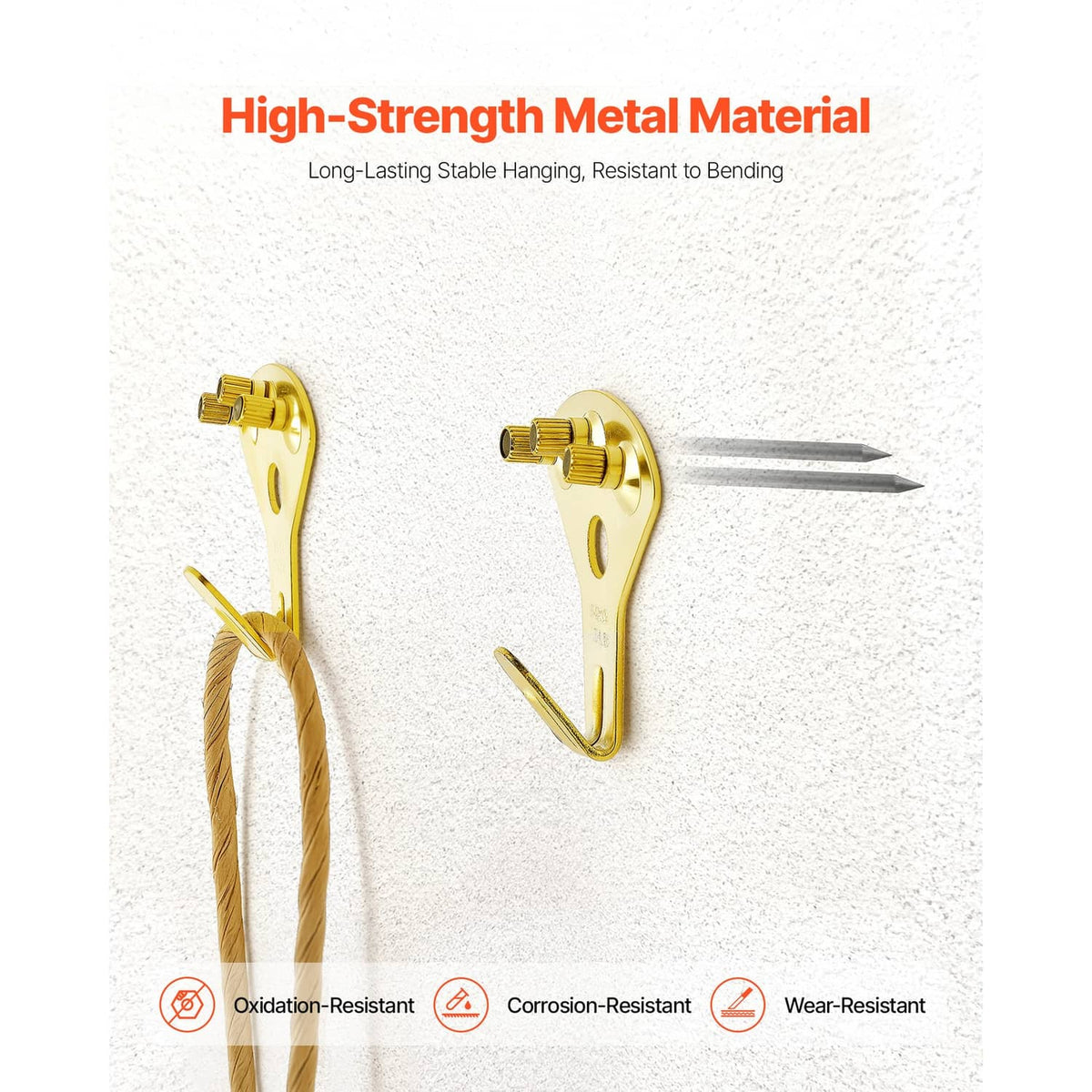 Gold metal picture hanging hooks with fixed nails for wall mounting