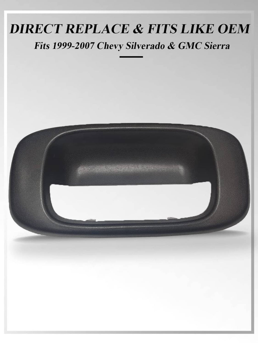 Black tailgate handle bezel trim with rectangular opening