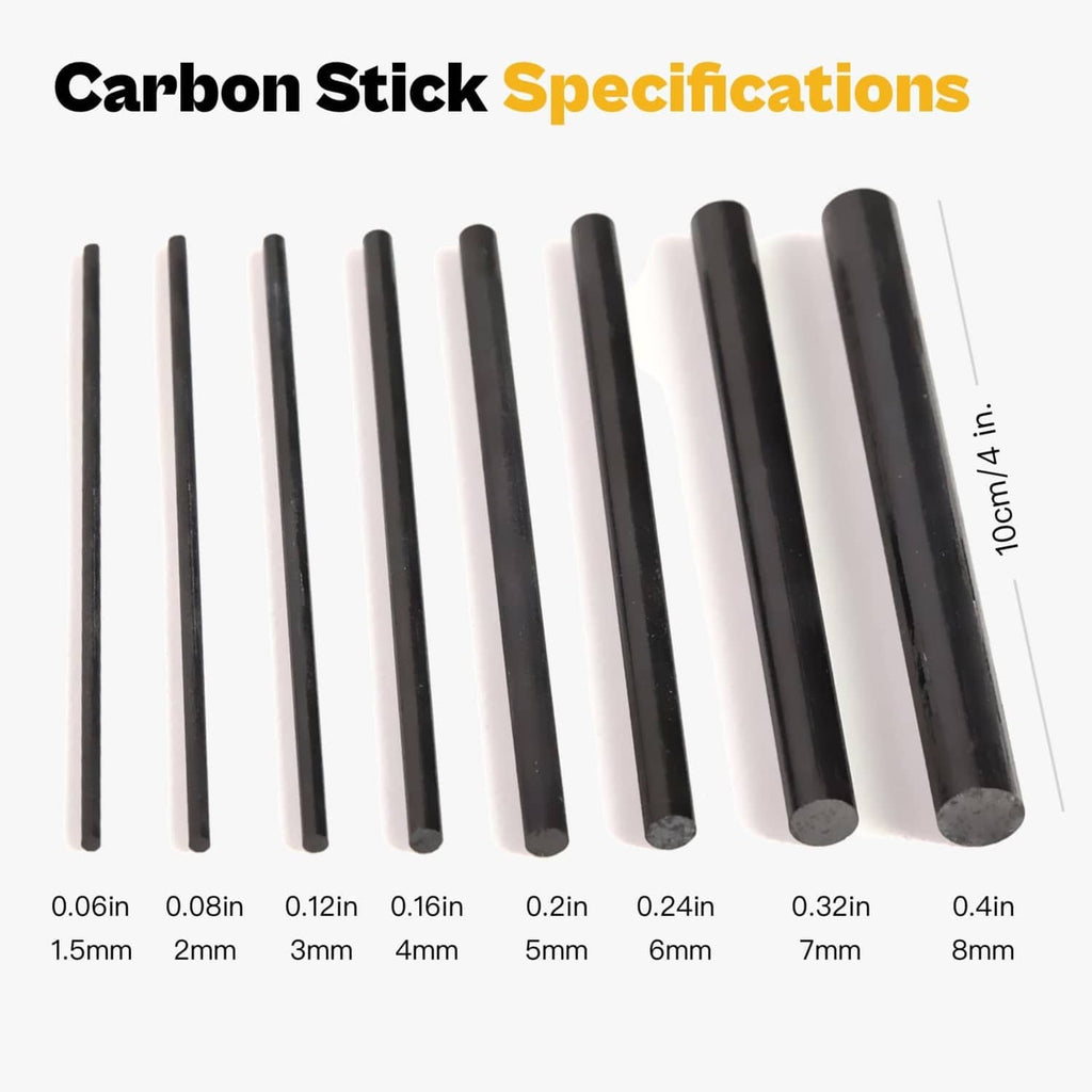 Assorted carbon sticks with varying diameters, for fishing rod repair epoxy inserts