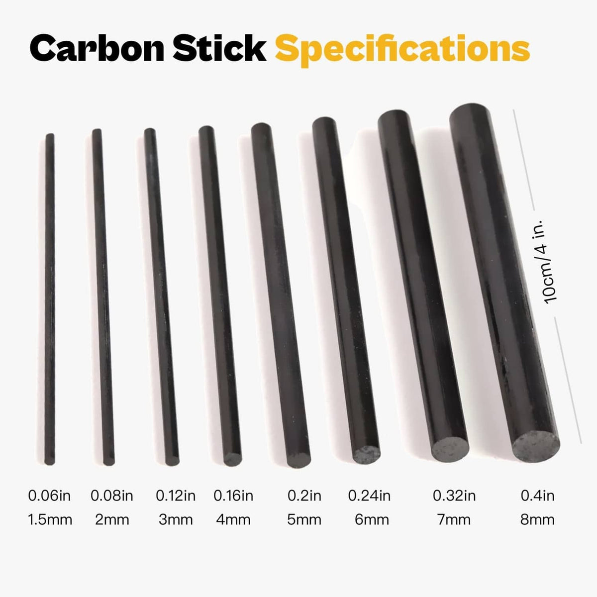 Assorted carbon sticks with varying diameters, for fishing rod repair epoxy inserts