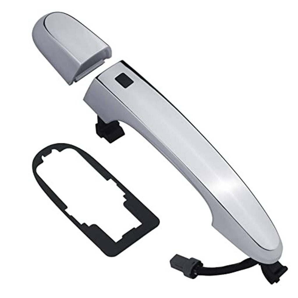 Silver exterior door handle with smart-key button and included black mounting bracket
