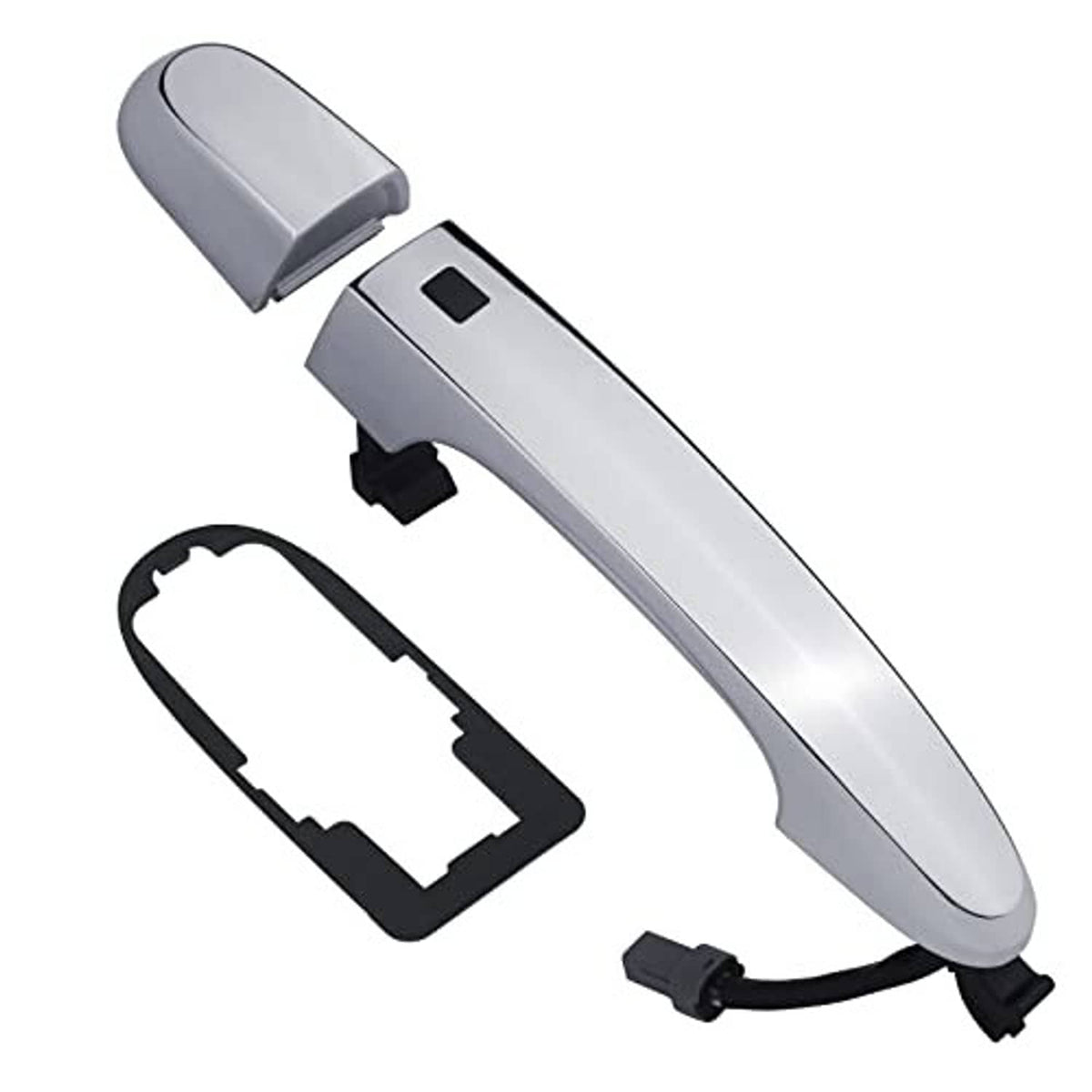 Silver exterior door handle with smart-key button and included black mounting bracket