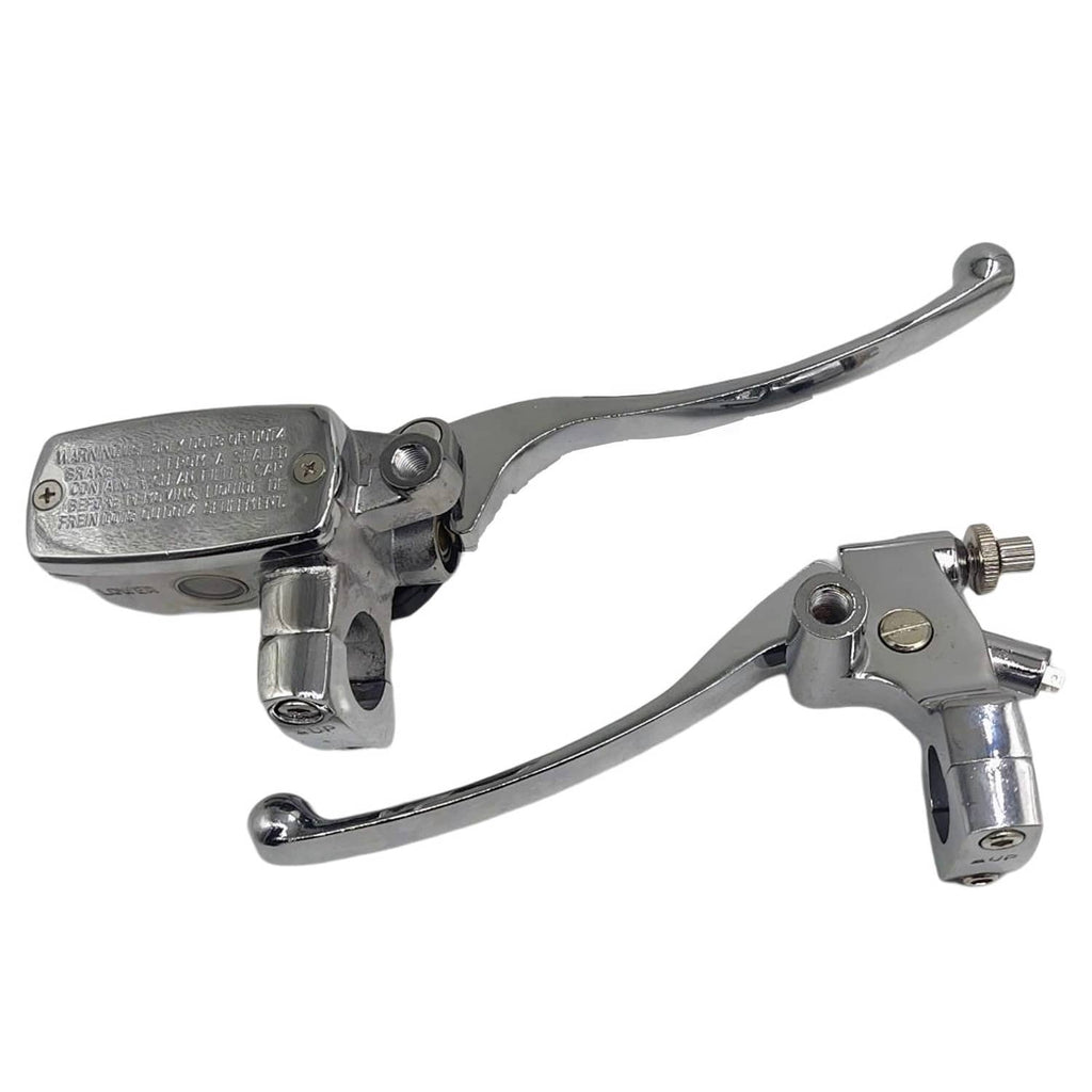 Chrome motorcycle hydraulic master cylinder with clutch lever and brake lever