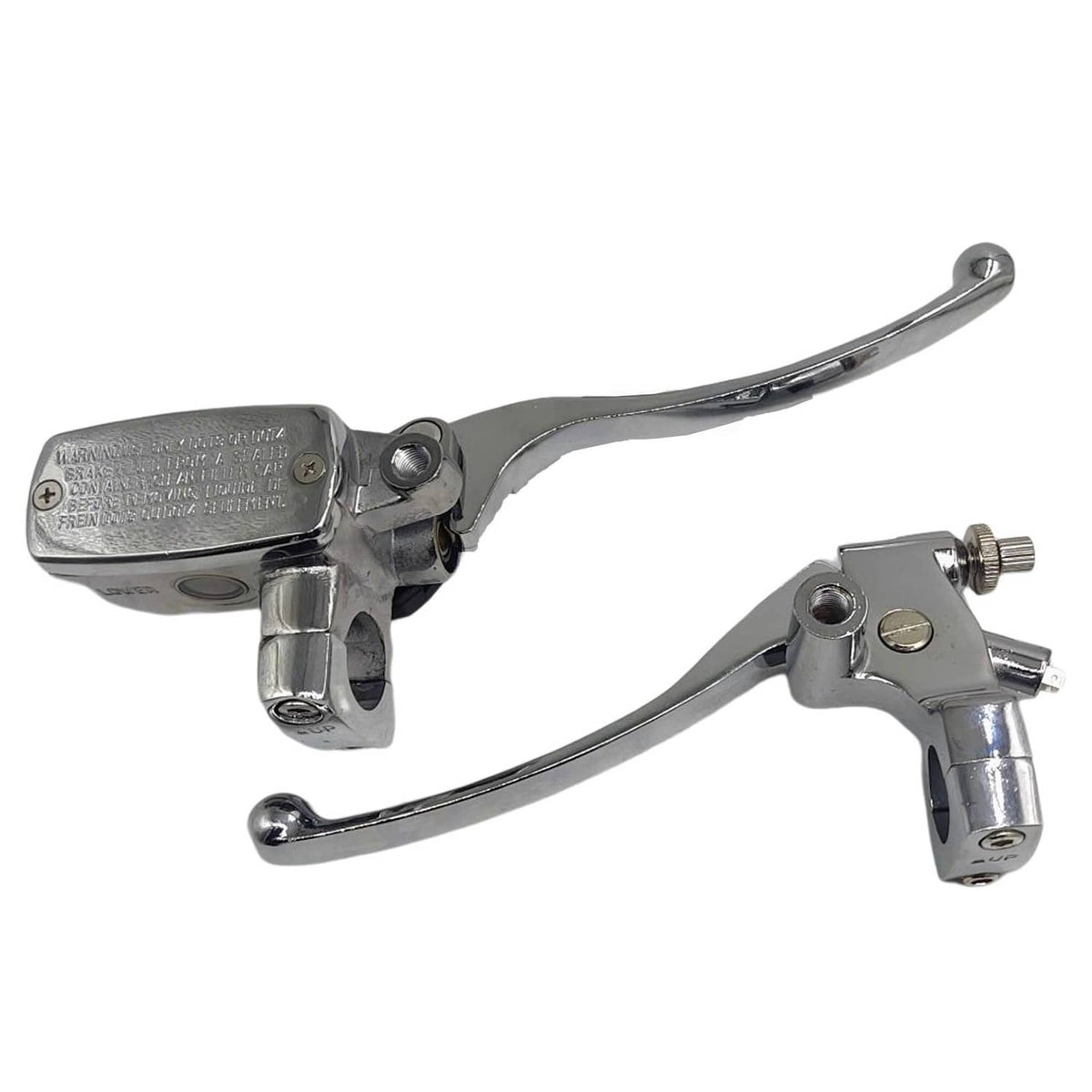 Chrome motorcycle hydraulic master cylinder with clutch lever and brake lever
