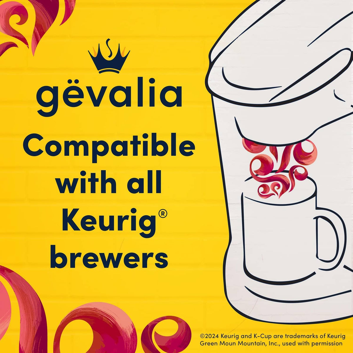 Gevalia compatible with all Keurig brewers graphic for K-Cup pods