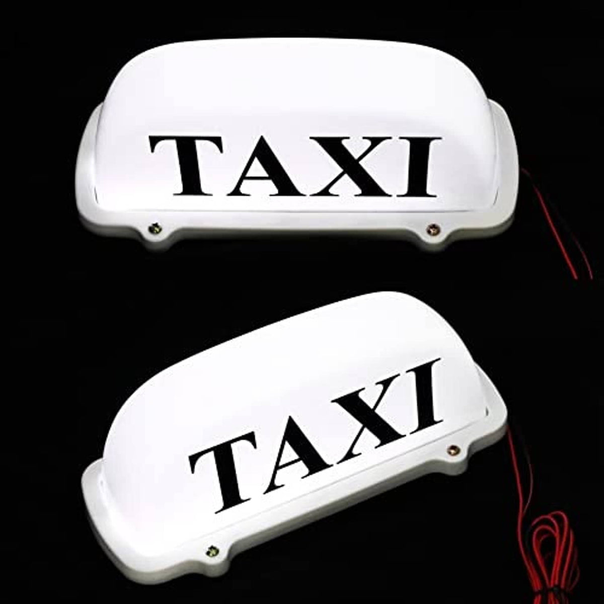White "TAXI" illuminated roof light topper with red wire connection