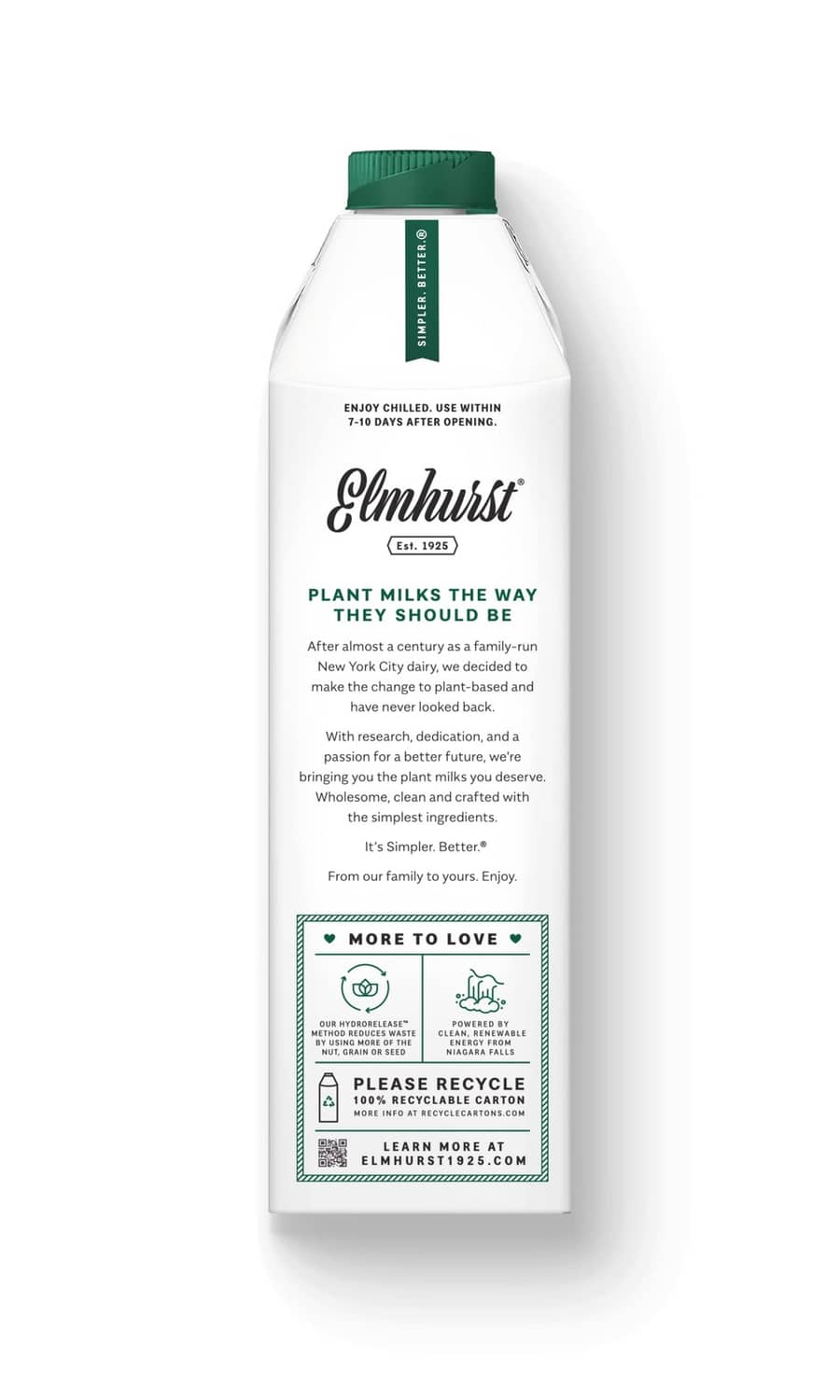 Unsweetened oat milk carton back with “Plant milks the way they should be” message.