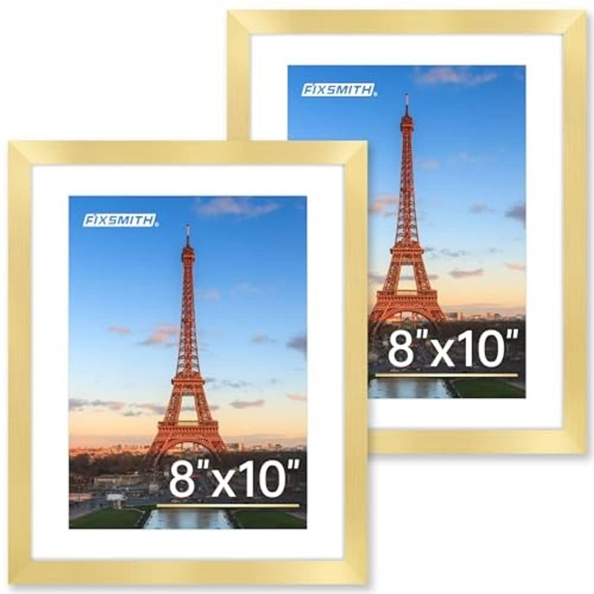 Gold 8x10 picture frames set of 2, angled view showing matted front openings