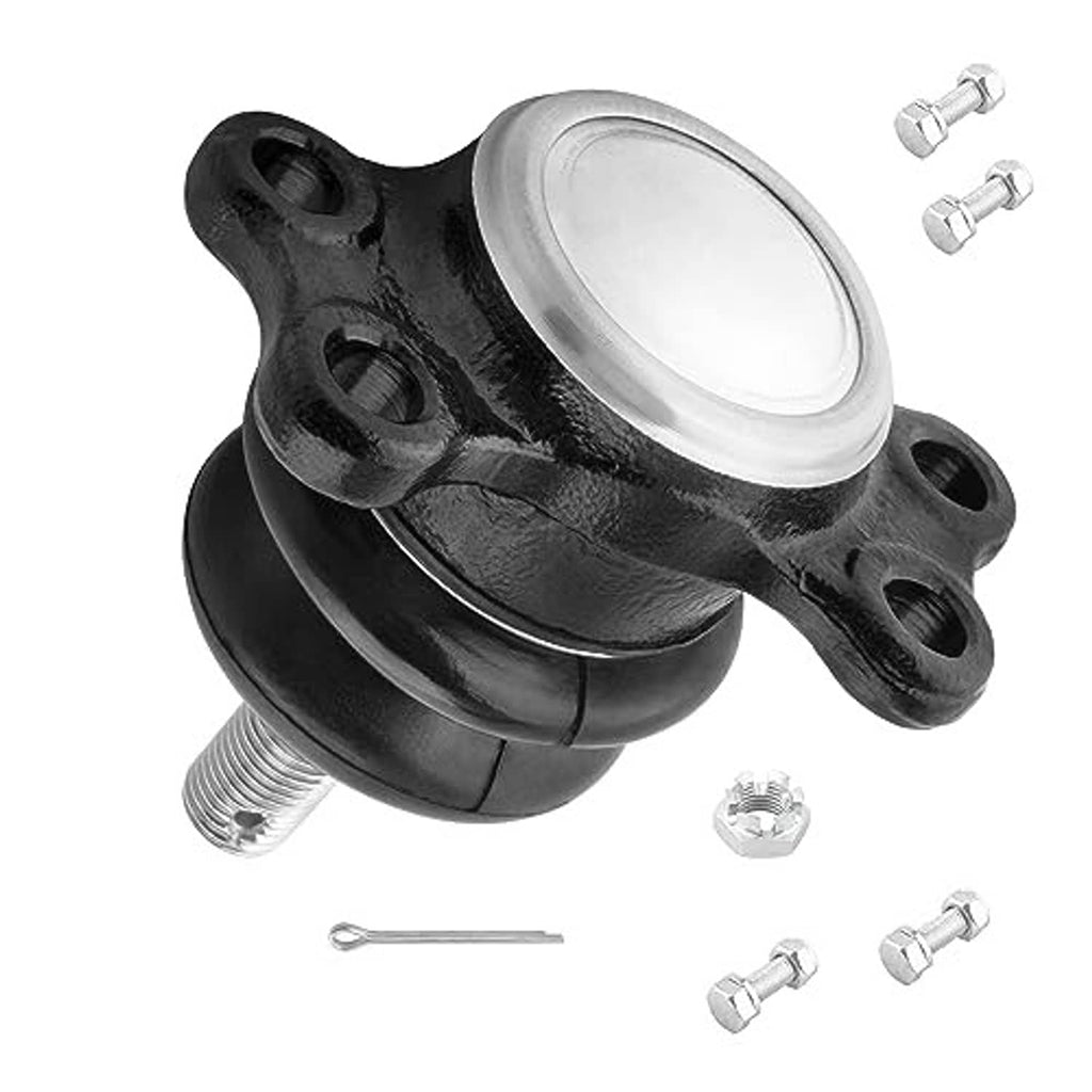 Ball joint assembly with black boot, silver stud, and hardware including bolts and clips