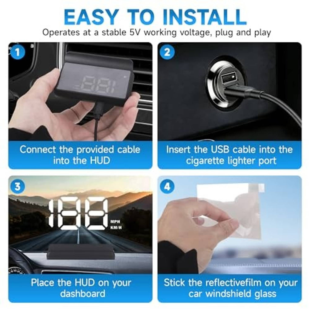 Head-up display GPS speedometer with included cable and mounting film for installation