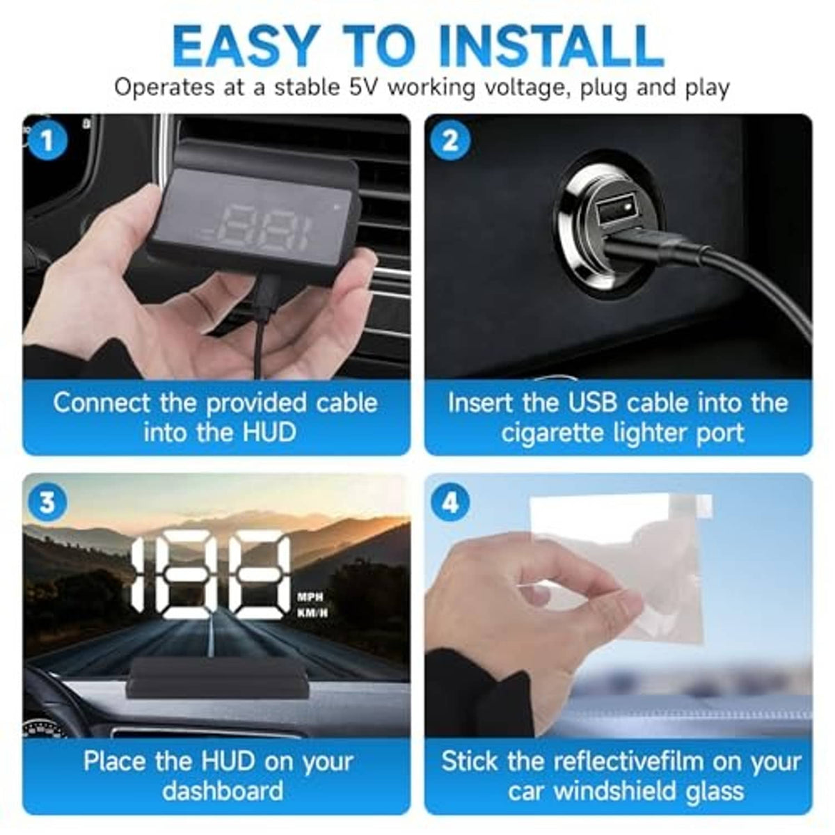 Head-up display GPS speedometer with included cable and mounting film for installation