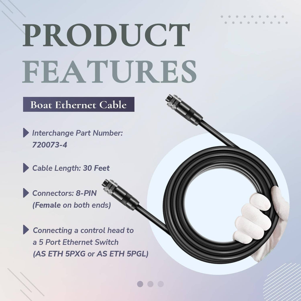 Boat Ethernet cable with black coiled cord and two 8-pin connectors