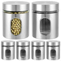 Stainless steel kitchen canisters set with clear ingredient windows and round lids