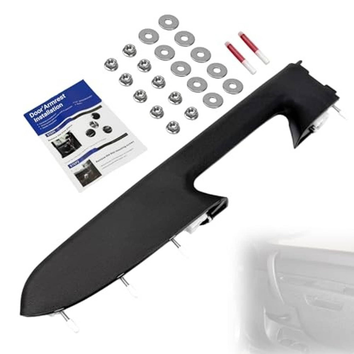 Front passenger armrest repair kit, black armrest cover with hardware pack and manual
