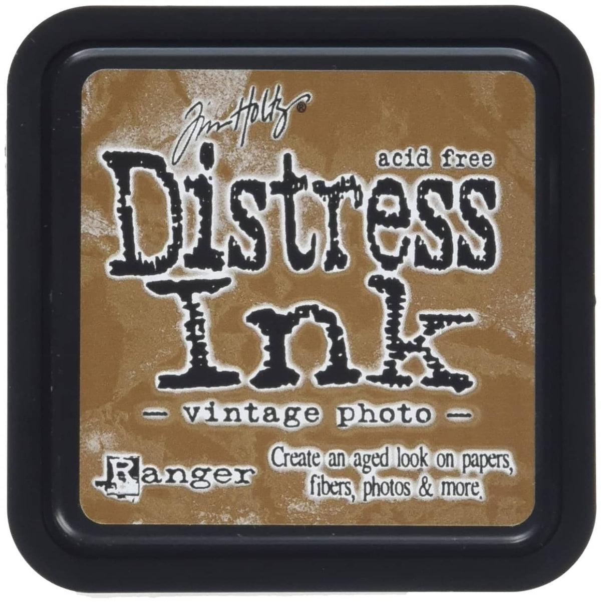Black Tim Holtz Distress ink pad with brown Vintage Photo label, acid-free