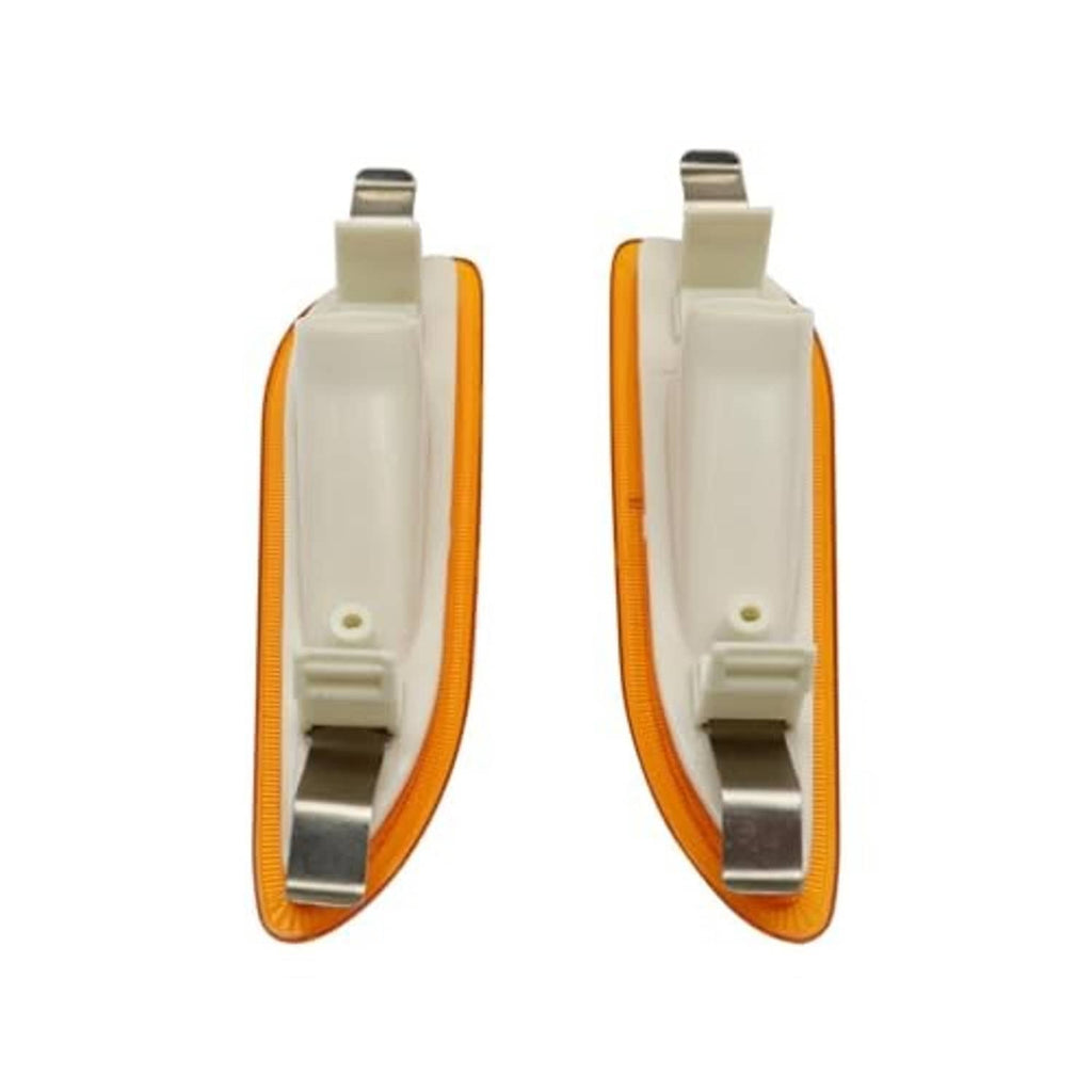 Back view of amber side marker turn signal lights with white plastic housing